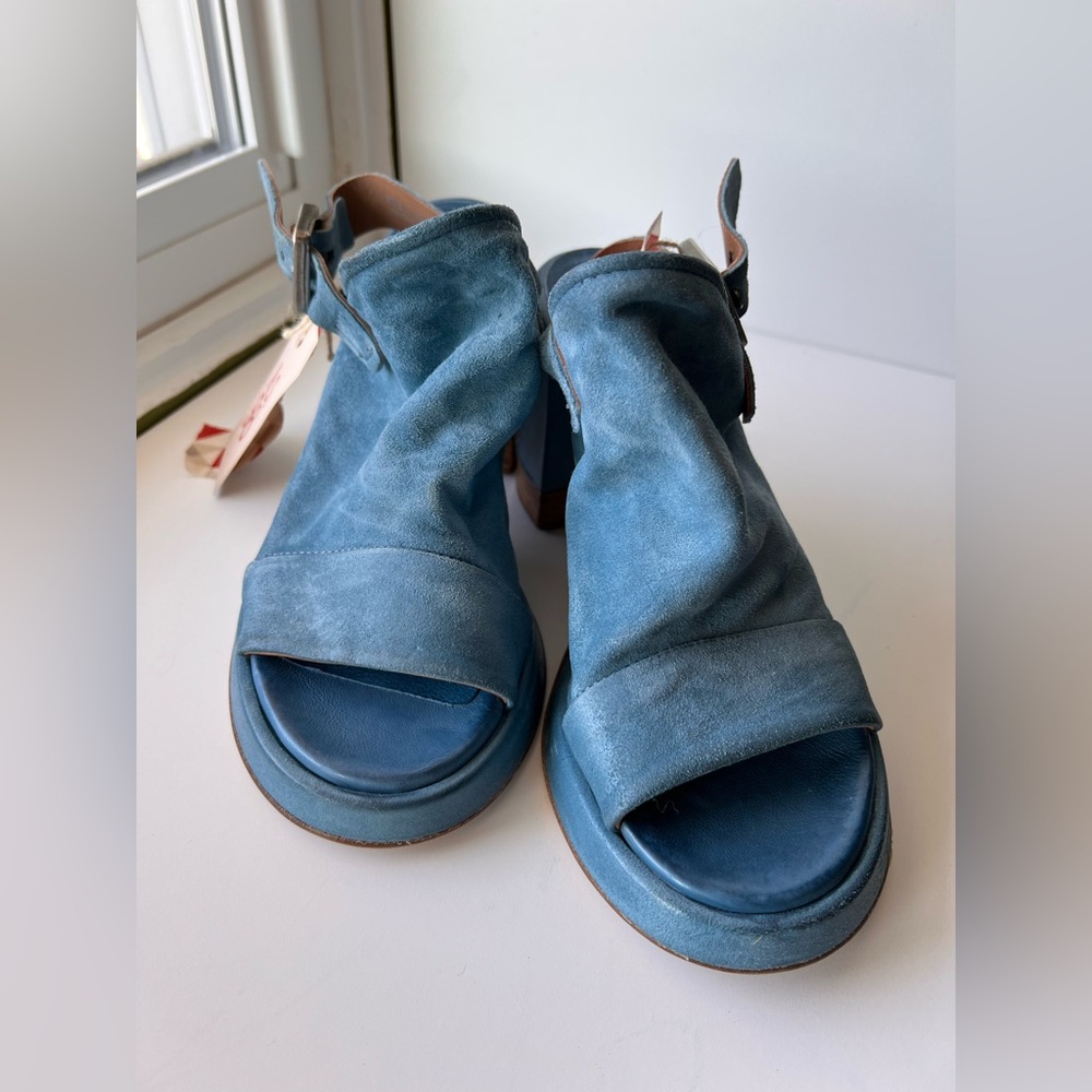A.S.98 Blue Suede Chunky Heel Platform Sandals 37 7 - Picture 4 of 13